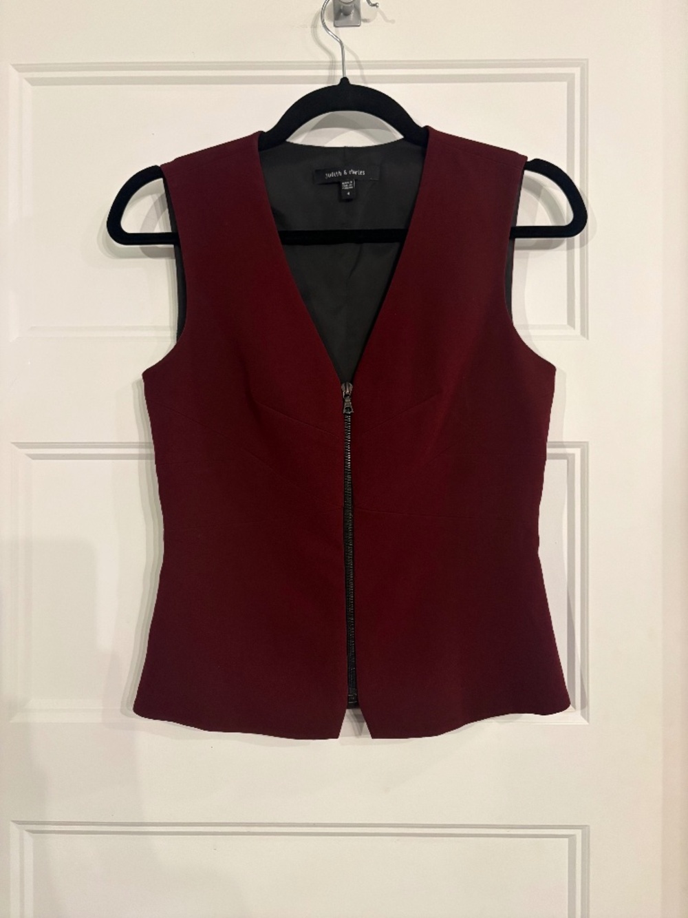 Judith & Charles Burgundy Zip Front Tailored Vest Top